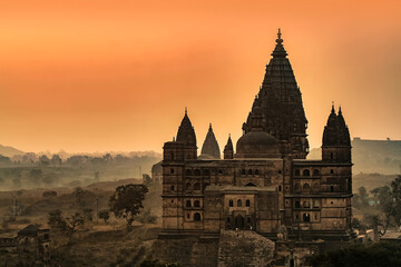 Beautiful view of chaturbhuj temple, Orchha, Madhya Pradesh, India.