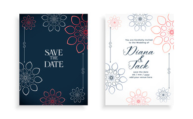 Wall Mural - stylish wedding invitation card design with line flowers