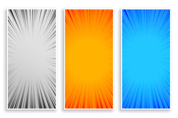 Poster - zoom line rays abstract banners set of three