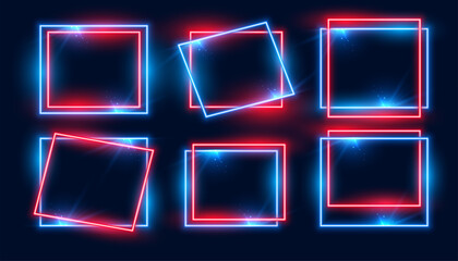 Poster - red and blue rectangular neon frames set of six