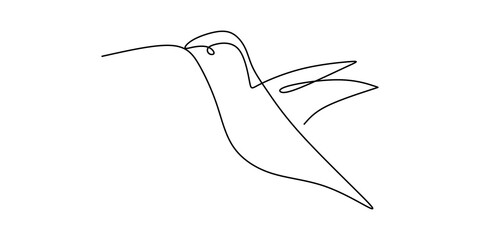 One continuous line drawing of cute hummingbird. Hand drawn line art tropical bird. Little beauty bird mascot concept for conservation national forest. Single line art vector design illustration