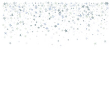 Silver Stars Background, Sparkling Christmas Lights Confetti  Isolated On White. Magic Shining Flying Stars Glitter Backdrop, Sparkle Vector Border.