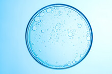 Some Circle Bubbles In A Petri Dish On Blue Background.