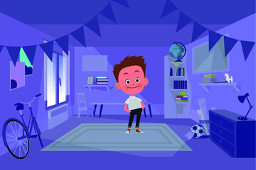 vector character for animation boy schoolboy stands in his room