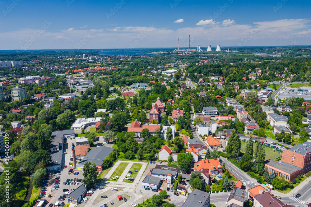 Obraz na płótnie Rybnik. Poland. Aerial view of main square and city center of Rybnik, Upper Silesia. Poland. w salonie