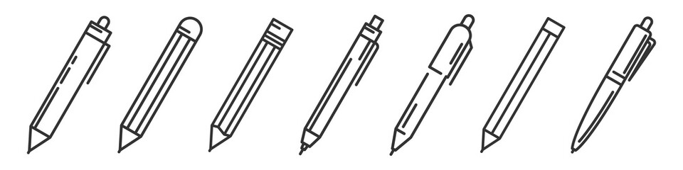 Poster - Pens and pencils isolated. Linear templates of ballpens and pencils