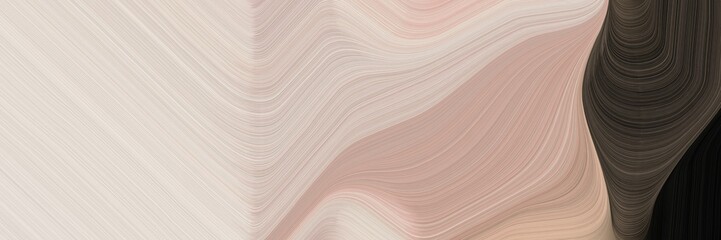 Poster - abstract decorative designed horizontal banner with pastel gray, very dark blue and rosy brown colors. fluid curved flowing waves and curves for poster or canvas