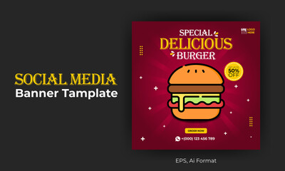 Wall Mural - Food burger social media banner post template design.
