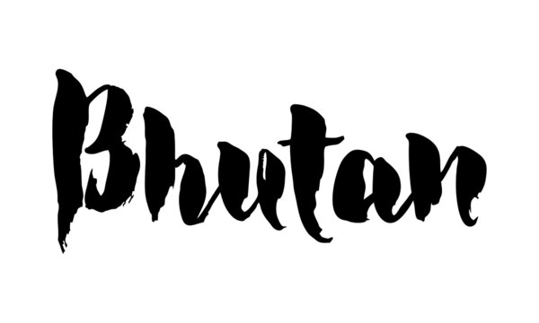 Bhutan Country Name Handwritten Text Calligraphy