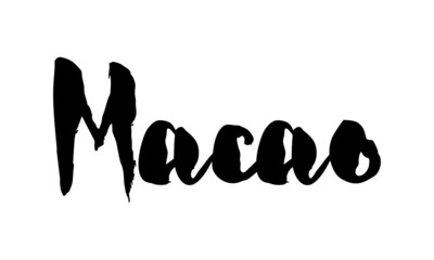 Macao Country Name Handwritten Text Calligraphy Black Color Text 
on White Background