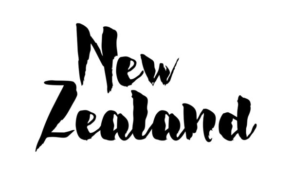 New Zealand Country Name Handwritten Text Calligraphy Black Color Text 
on White Background