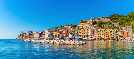 Wall Mural - A view across the breakwater and harbour of Porto Venere, Italy in the summertime