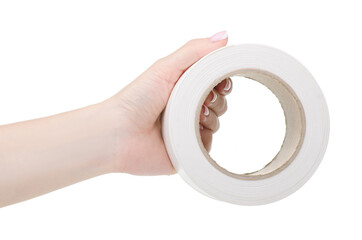 Vinyl Teflon Tape in hand on white background isolation