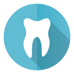 Poster - Tooth vector icon, flat design blue round web button isolated on white background