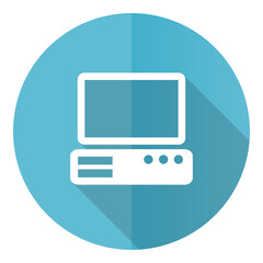 Aufkleber - Computer vector icon, flat design blue round web button isolated on white background
