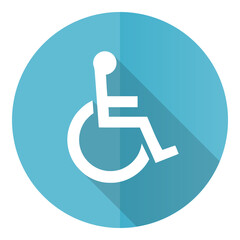 Fototapete - Wheelchair vector icon, flat design blue round web button isolated on white background