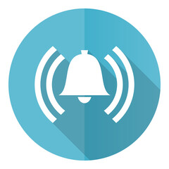 Aufkleber - Alarm vector icon, flat design blue round web button isolated on white background