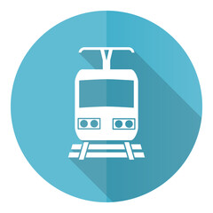 Aufkleber - Train vector icon, flat design blue round web button isolated on white background