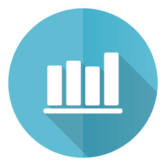 Leinwandbilder - Bar chart vector icon, flat design blue round web button isolated on white background.