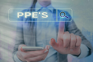 Poster - Writing note showing Ppe s is. Business concept for Specialized equipment for protection against health and safety hazard Web search digital information futuristic technology network connection