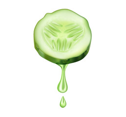 Wall Mural - Vector realistic cucumber slice dripping juice a