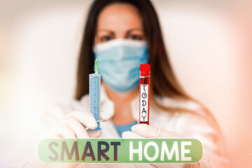 Poster - text sign showing smart home. business photo text equipped home can be controlled remotely by phone 