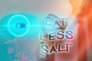 Wall Mural - Writing note showing Eat Less Salt. Business concept for reducing the sodium intake on the food and beverages Graphics padlock for web data information security application system