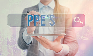 Poster - Word writing text Ppe s is. Business photo showcasing Specialized equipment for protection against health and safety hazard Web search digital information futuristic technology network connection