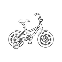 Wall Mural - BMX. Children's bicycle. Element for extreme sports. Outdoor activity element. Black and white vector isolated on white background. children's Bicycle, vector sketch illustration