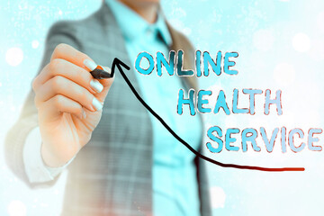 Poster - writing note showing online health services. business concept for healthcare delivered and enhanced 