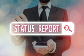 Poster - Word writing text Status Report. Business photo showcasing summarizes the particular situation as of a stated period Web search digital information futuristic technology network connection
