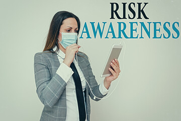 Sticker - Handwriting text writing Risk Awareness. Conceptual photo recognizing factors that may cause a lifethreatening effect Promoting health awareness with set of medical precautionary equipment