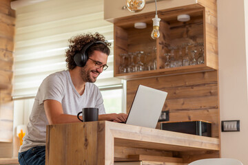 man working in home office