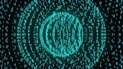 Poster - Big and small binary number spheres, computer generated. 3D rendering of binary code background with numbers. Abstract futuristic elements