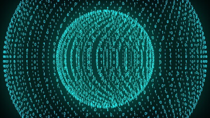 Poster - Big and small binary number spheres, computer generated. 3D rendering of binary code background with numbers. Abstract futuristic elements