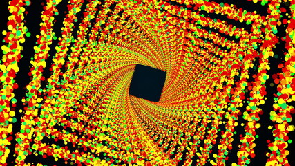 Poster - Square rings of colorful sequins form an endless tunnel, computer generated. 3d rendering of bright shiny background
