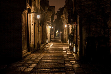 Wuzhen,Tongxiang city,Zhejiang province,Chine.01,21,2018. The night view of ancient town,Wuzhen, is a famous historical,cultural and traditional water town.