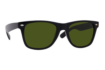 Sticker - Sunglasses with a black plastic frame and green lenses isolated on white background.