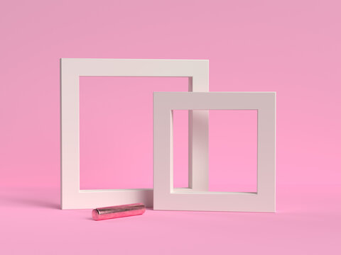 white frame set pink background 3d rendering
