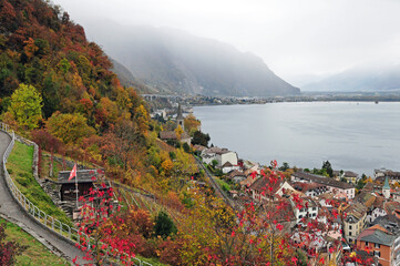 Sticker - Passing by Montreux and Lake Geneva in autumn.