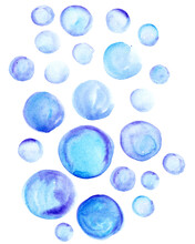 Hand Darwn Watercolor Round Shape Circles In Blue Colors