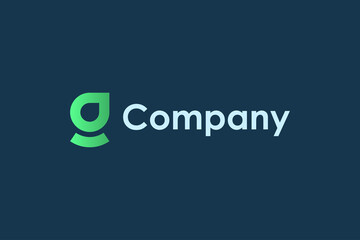 Poster - abstract initial letter g logo. green linear leaf symbol isolated on blue background. usable for bra