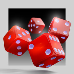 Wall Mural - Casino gambling template concept. Dice vector design isolated background.Red playing dices.Rolling the dice concept for business risk, chance, good luck or gambling.  3d object, red, with shadow.