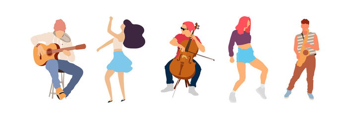 Wall Mural - Dancing people vector isolated illustration. Musicians flat illustration