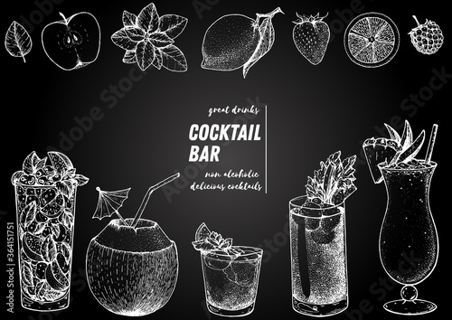 Cuadros en Lienzo Alcoholic cocktails hand drawn vector illustration
