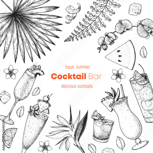 Cuadros en Lienzo Alcoholic cocktails hand drawn vector illustration