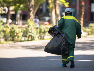 Wall Mural - garbage man in the street