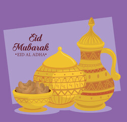 Wall Mural - eid al adha mubarak, happy sacrifice feast, with ceramic pots traditions vector illustration design