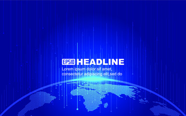 Poster - Dotted line rays around digital earth, internet technology background.