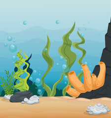 Wall Mural - xxx and wild marine animals in ocean, sea world dwellers, cute underwater creatures, undersea fauna of tropic vector illustration design